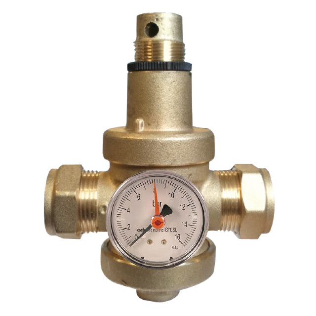Brass Pressure Reducing Valve with Gauge - 25 Bar Inlet