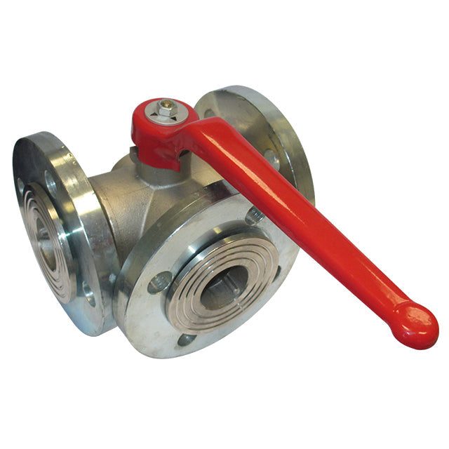 Brass Ball Valve - 3 Way - T Port - Rotating Flanges