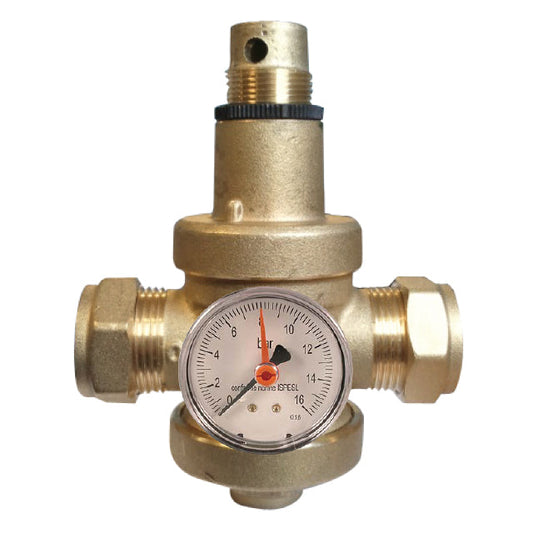 Brass Pressure Reducing Valve with Gauge - 25 Bar Inlet