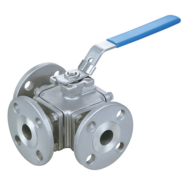 Stainless Steel 3 Way Ball Valve - Flanged PN16 - ISO Top - L Port