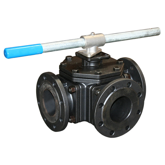 Carbon Steel 3 Way Ball Valve - L Port - ISO Top